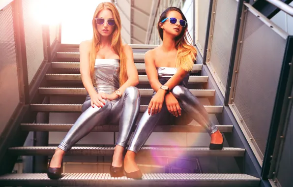 Picture style, girls, glasses, steps