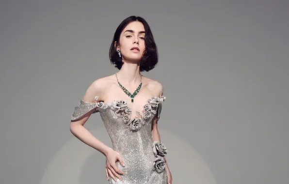 Look, girl, decoration, photo, figure, dress, beautiful, Lily Collins