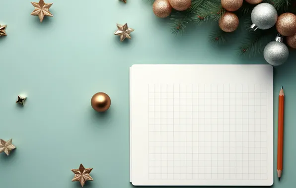 Balls, paper, Shine, Christmas, New year, Notepad, notebook, diary