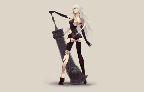 Picture Girl, Android, Fantasy, Art, Style, Illustration, Minimalism, Sword