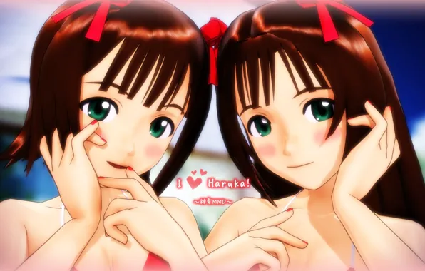 Green eyes, anime, ribbons, haruka