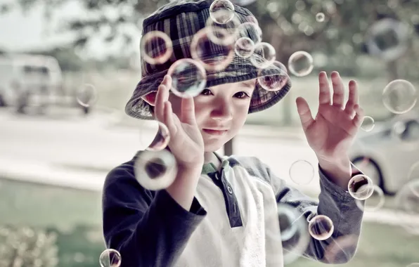 Bubbles, mood, boy
