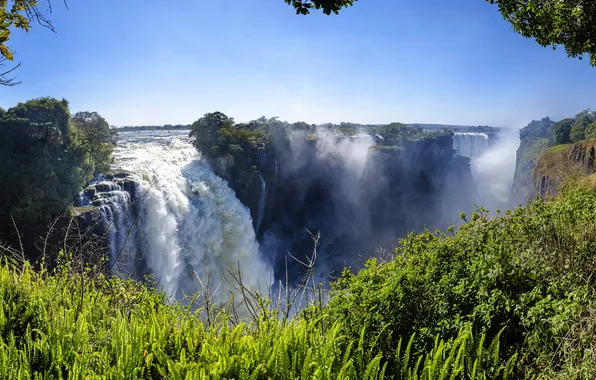 Greens, rocks, Waterfall, Africa, Victoria Falls, Zimbabwe, the rapid flow