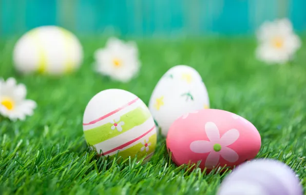 Grass, flowers, Easter, flowers, spring, Easter, eggs, decoration