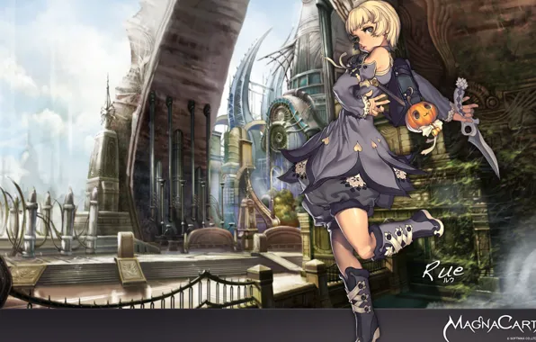Look, girl, the city, pumpkin, dagger, backpack, magna carta, rue