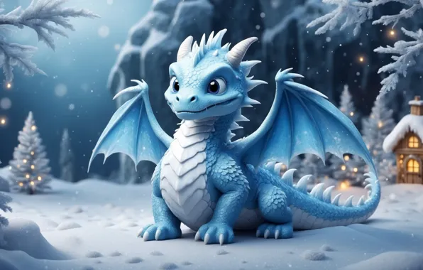 Winter, snow, nature, snow, dragon, Christmas, New year, dragon