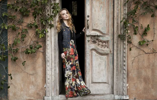 Picture look, girl, hair, skirt, the door, Sabrina Carpenter, Sabrina Carpenter