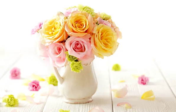 Roses, bouquet, gentle, flowers, bouquet, roses, tender, pastel