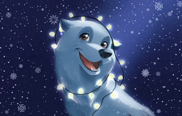 Winter, Dog, Snow, Christmas, Snowflakes, Background, New year, Holiday