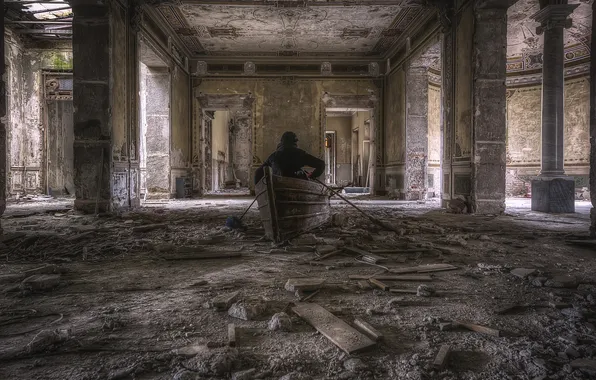 Picture boat, hall, sailed