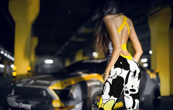 Car, machine, auto, girl, city, fog, race, mustang