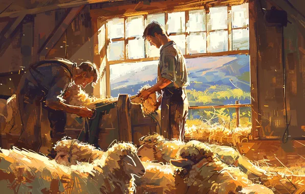 Picture Men, Digital art, Sheep, AI art, The Art of Artificial Intelligence, Neural network, Farmers