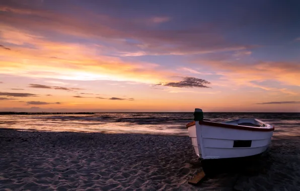 Sea, landscape, sunset, boat