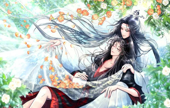 Flowers, spring, petals, Mo Dao Zu Shi, Lan Wangji, Wei Wuxian