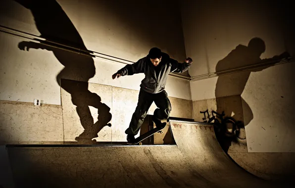 Shadows, skateboarding, skateboard, light, extreme sports