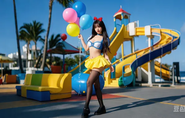 Picture Disney, sexy, long hair, beauty, cute, short skirt, amusement park