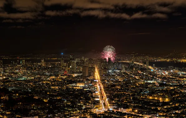 The sky, night, the city, building, home, CA, panorama, San Francisco