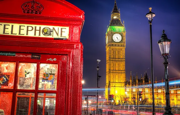 Picture road, night, the city, England, London, excerpt, lighting, lantern