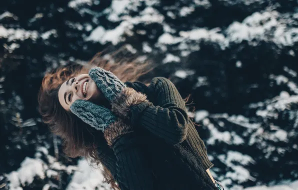 Winter, smile, hair, Girl, mittens, Olga Liferova, Alexander The Turbine