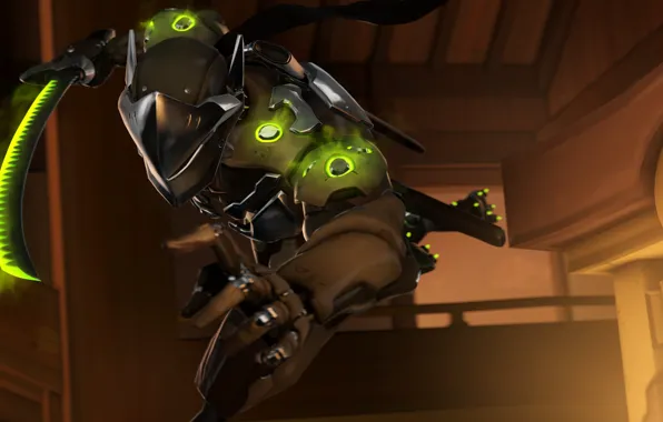 Sword, helmet, ninja, overwatch, Genji Shimada, Genji