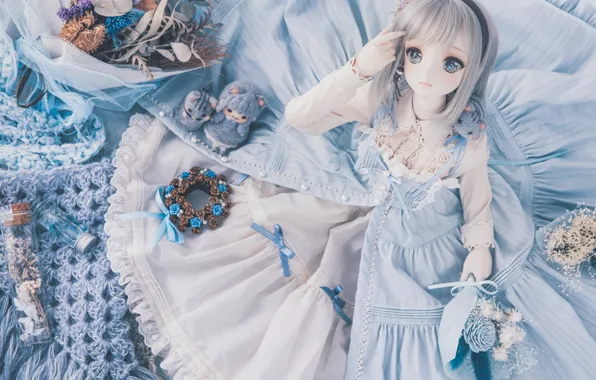 Girl, doll, dress, blonde