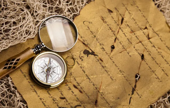 Letter, network, magnifier, compass