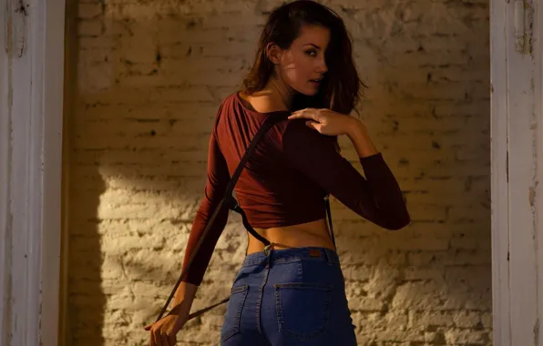 Shorts, blouse, woman, young, model, brunette, look, pose