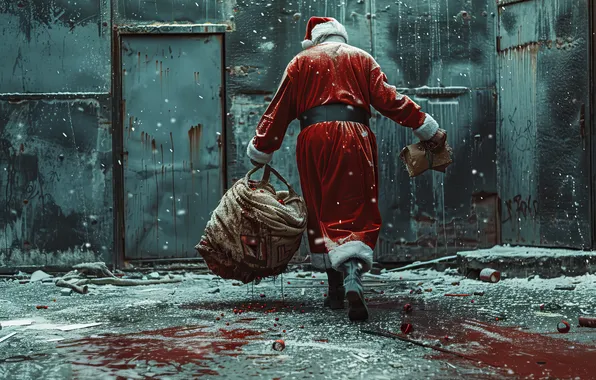 House, Christmas, Blood, Dirt, New year, Santa Claus, Digital art, AI art