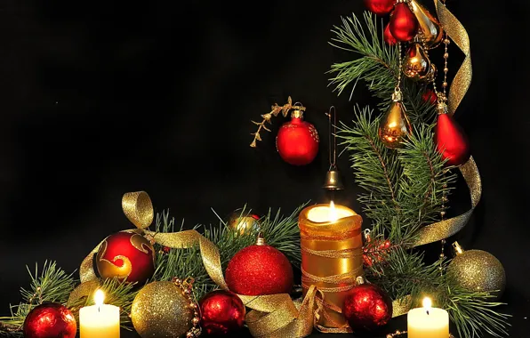 Balls, Wallpaper, toys, tree, Christmas, candles, New year, New Year
