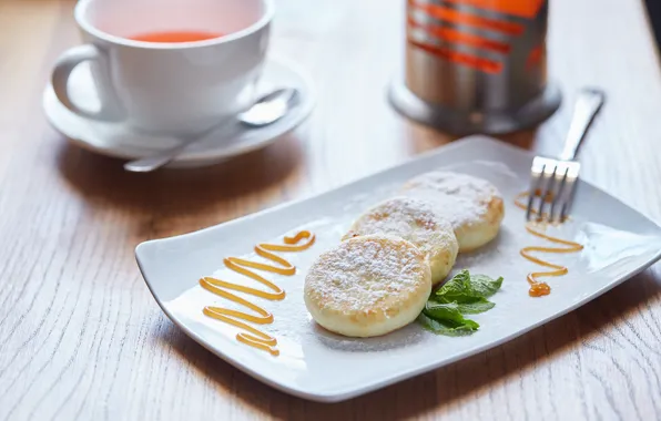 Tea, mint, cheesecakes