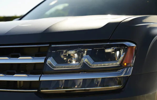 Headlight, the hood, Volkswagen, grille, Atlas, 2017, dark gray