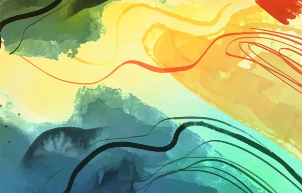 Wave, yellow, red, abstraction, green, strip, grey, paint