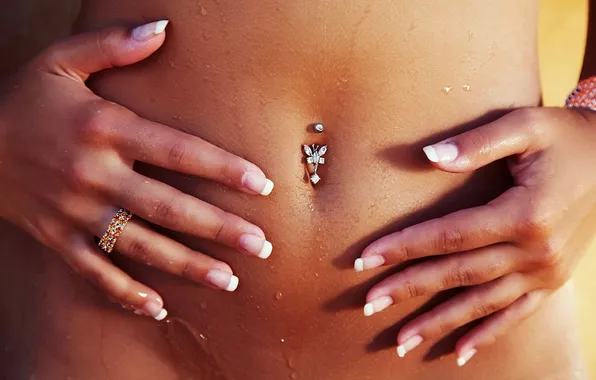 Picture tummy, Girl, hands, piercing, ring