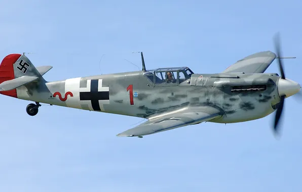 Picture flight, the plane, fighter, pilot, propeller, Me-109, Messerschmitt, BF-109