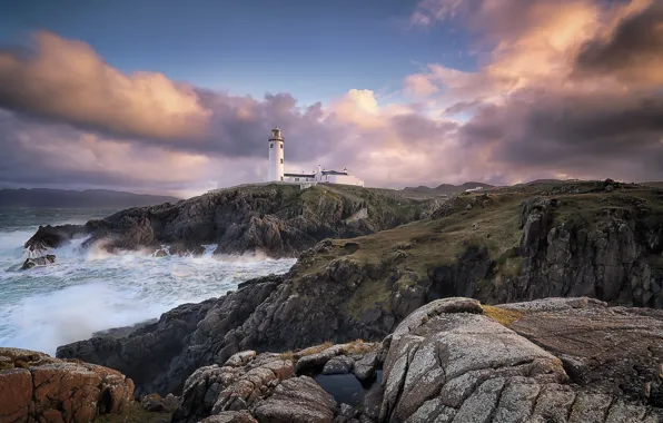 Sea, rocks, coast, lighthouse, Ireland, Ireland, Donegal, Balloor