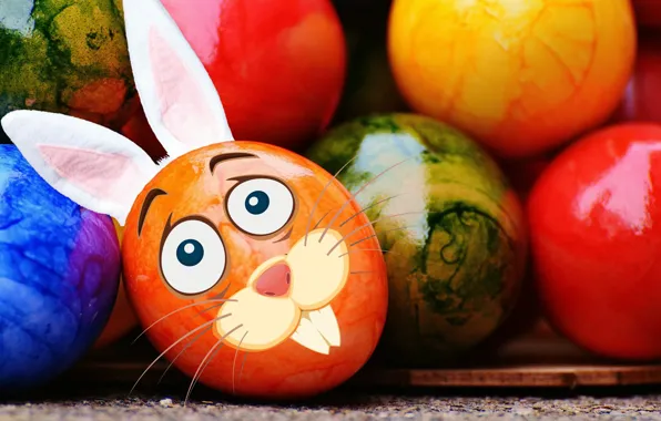 Colorful, rabbit, smile, Easter, rainbow, Easter, eggs, funny