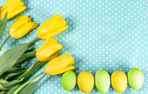 Flowers, background, eggs, Easter, tulips, eggs, yellow tulips