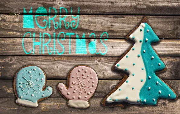 Picture table, cookies, tree, merry christmas, glaze, mittens