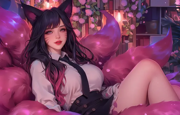Picture Ahri, AI Art, AI Generated, Anime, Girl, Anime Girl, Fox
