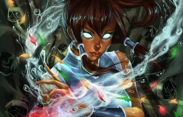 Picture eyes, water, girl, fire, magic, art, Times, Avatar State
