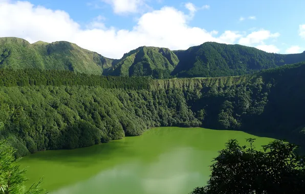 Landscape, mountains, nature, lake, Portugal, Azores