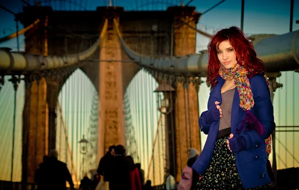 Picture bridge, scarf, red, is, susan coffey, Brooklyn