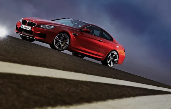 Picture The sky, Red, The evening, BMW, Asphalt, Blik, Coupe, Side view