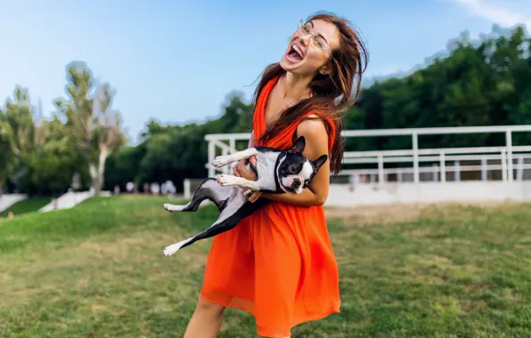 Summer, the sky, grass, girl, joy, nature, pose, smile