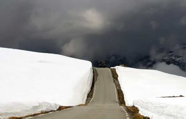 Road, snow, Norway, The Hardangervidda