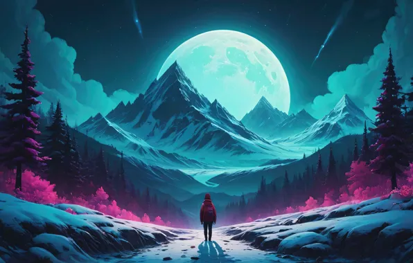 Picture Landscape, night, art, mountain