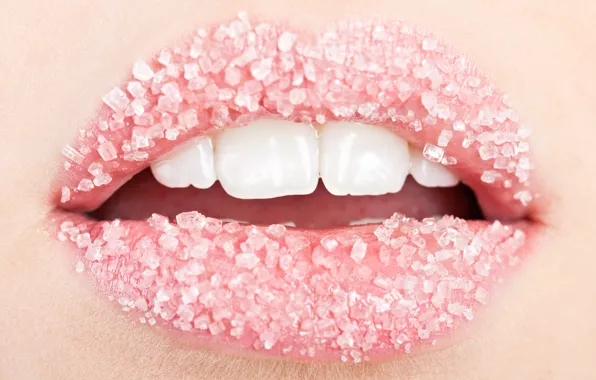 Woman, lips, sugar, teeth