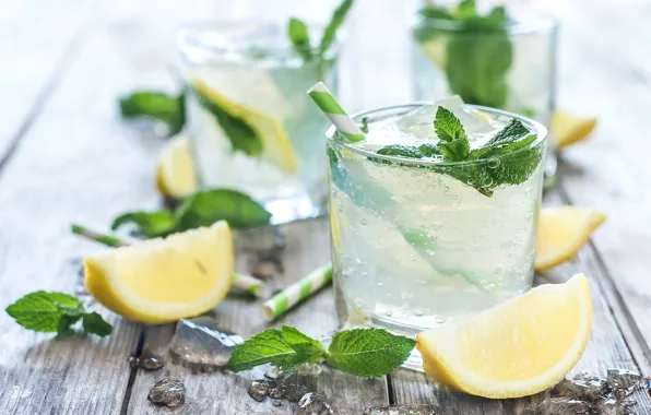 Glass, lemon, drink, mint, lemonade