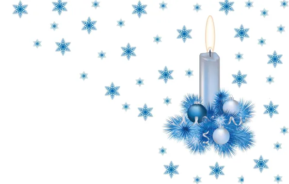 Balls, snowflakes, sprig, holiday, candle, art, New year, herringbone
