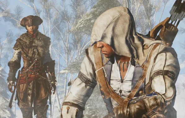 Forest, people, assassin, Assassin's Creed III